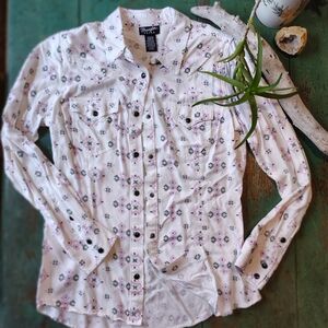 Wrangler White Shirt with Pink Floral Pattern